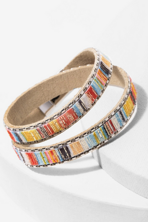 Under the Sun Multicolor Leather Wrap Bracelet - Yellow