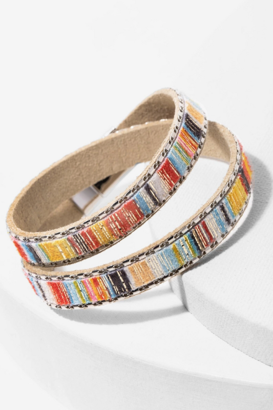 Under the Sun Multicolor Leather Wrap Bracelet - Yellow