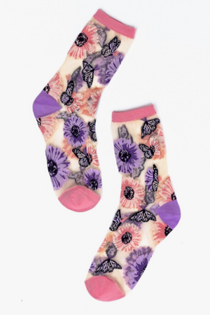 Sunflower Butterfly Sheer Socks