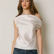 Load image into Gallery viewer, Christina Satin Shoulder Top- Ivory
