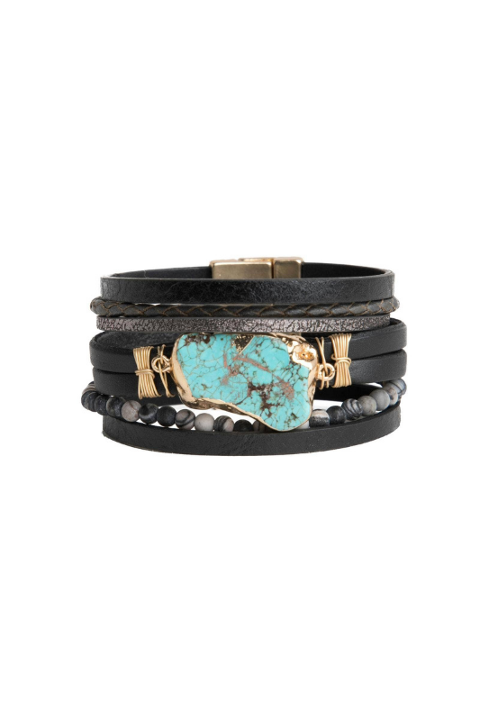 Aquamarie Leather Bracelet