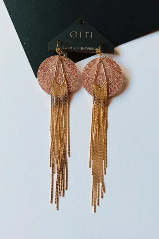 18K Gold Shimmy Shakin' Fringe Earrings - Champagne Pink