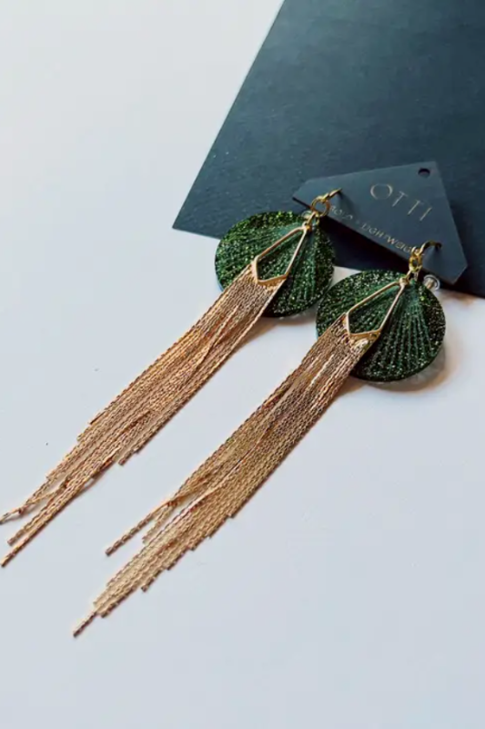 18K Gold Shimmy Shakin' Fringe Earrings - Emerald